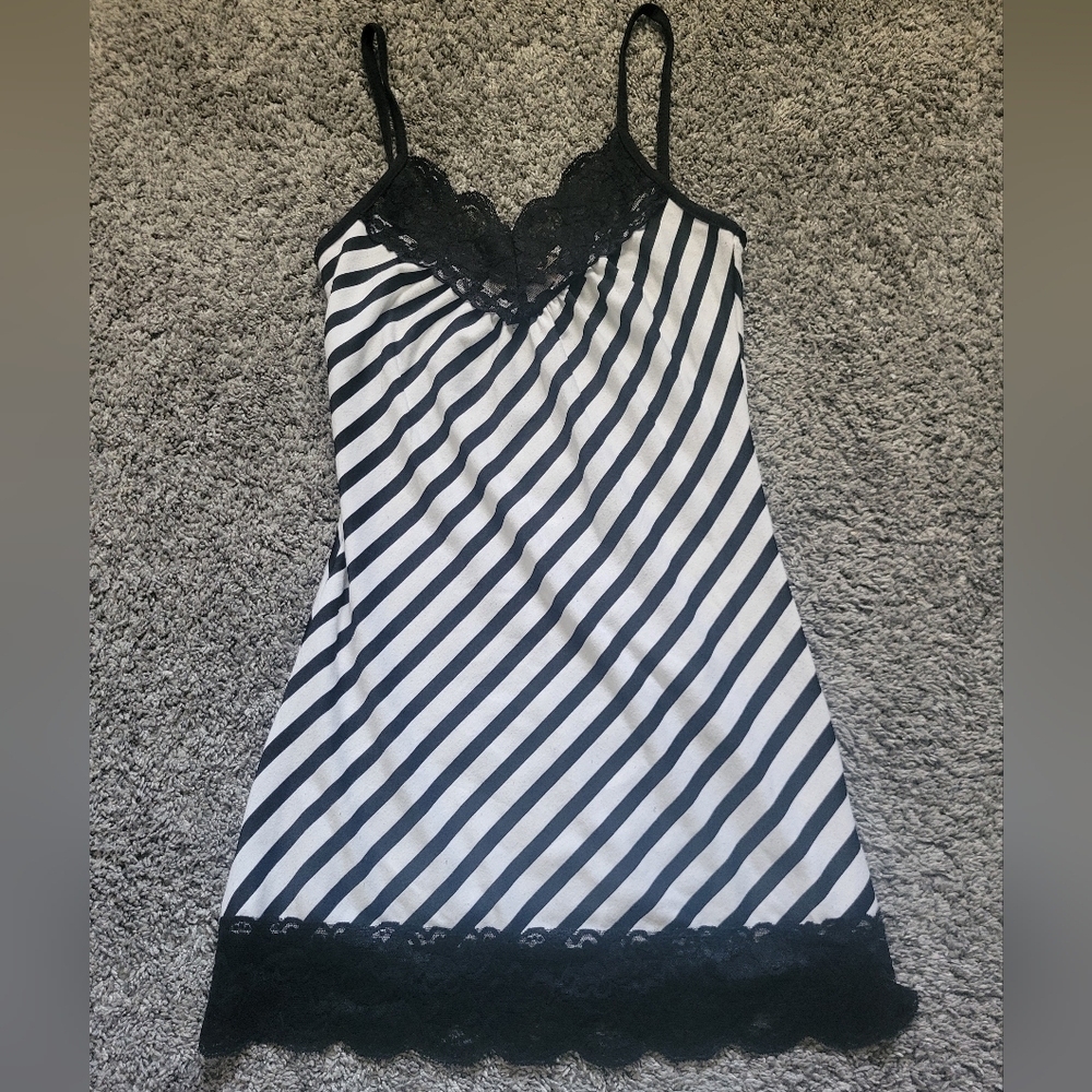 Black and White Striped Lace Cami Size Small